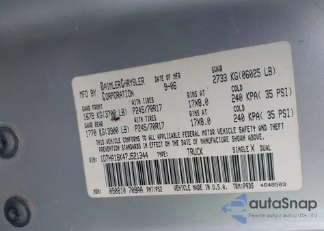 2007 Dodge Ram 1500 St z USA, uszkodzony, nr VIN 1D7HA16K47J521344